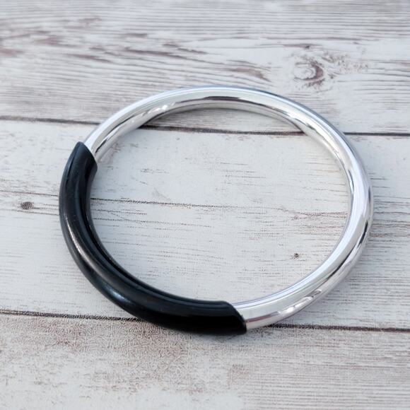 Vintage Jewelry - Vintage Statement Bracelet Silver Tone & Black Retro